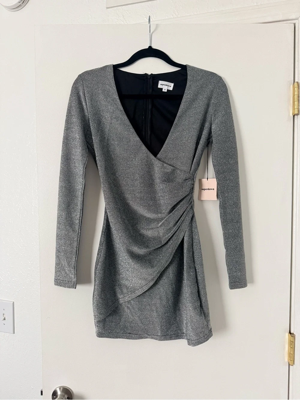 superdown Silver Long-Sleeve Wrap Mini Dress - Picture 4 of 6